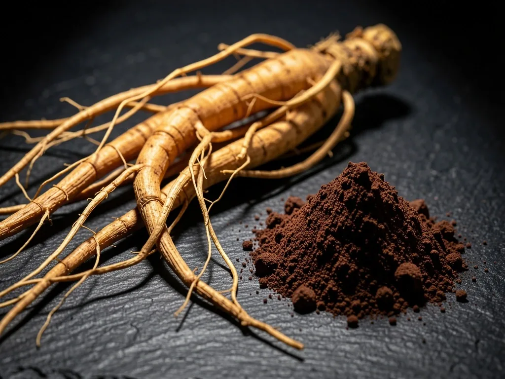 Natural botanical ingredients on a dark surface
