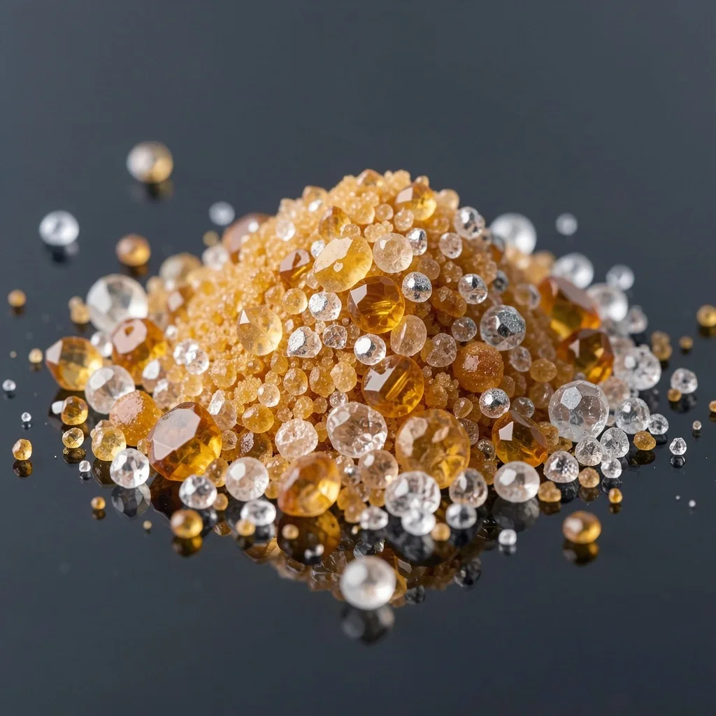 Crystalline vitamin and mineral supplements under clinical lighting